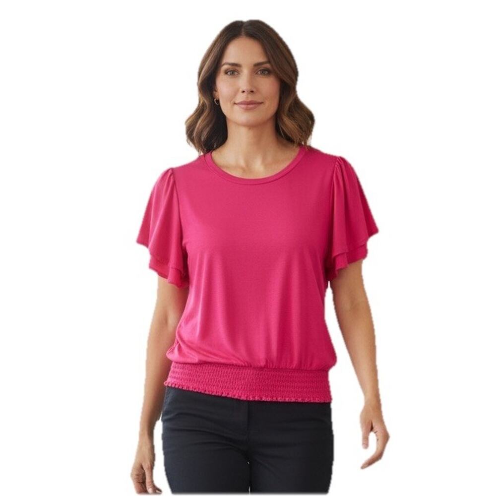 Michael Kors Red Short Flutter Sleeve V-Neck Silky Lightweight Blouse Size M